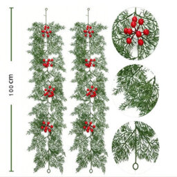 Amorly 2 Pack 100Cm Artificial Christmas Cypress Garland With Red Berries, Winter Festive Hanging Greenery Decor For Door Mantel Wall - thumbnail 1