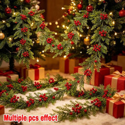 Amorly 2 Pack 100Cm Artificial Christmas Cypress Garland With Red Berries, Winter Festive Hanging Greenery Decor For Door Mantel Wall - thumbnail 7