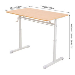 Living And Home Natural Wood Colour Carbon Steel  Wide Manual Lift Height Adjustable Office Desk Easy Household Setup 100Cm(W) - thumbnail 8
