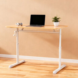 Living And Home Natural Wood Colour Carbon Steel  Wide Manual Lift Height Adjustable Office Desk Easy Household Setup 100Cm(W) - thumbnail 3