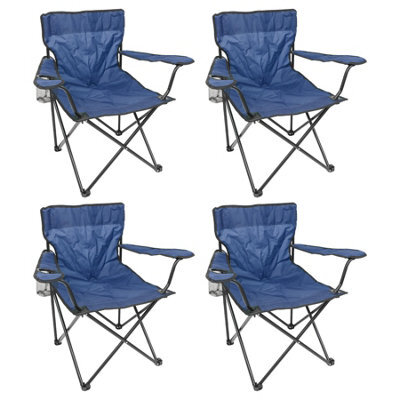 Harbour Housewares Folding Canvas Camping Chairs - Matt Black/navy - Pack Of 4 - image 1