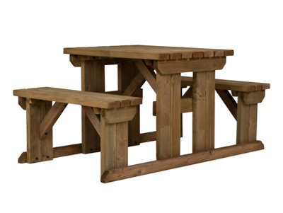 Arbor Garden Solutions Abies Wooden Picnic Bench And Table Set, Outdoor Dining Set (3Ft, Rustic Brown) - image 1