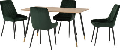 Seconique Hamilton Dining Set With Avery Chairs Medium Oak Effect Emerald Green Velvet - image 1