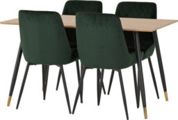 Seconique Hamilton Dining Set With Avery Chairs Medium Oak Effect Emerald Green Velvet - thumbnail 6