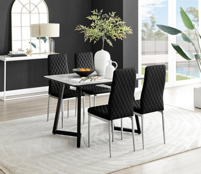 Furniturebox Uk Carson White Marble Effect Dining Table & 4 Black Velvet Milan Chairs - image 1