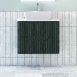 Royal Bathrooms Avenza 800mm Deep Moss Green Wall Hung Bathroom Countertop Vanity Unit 2 Drawer With Cube Basin - thumbnail 1
