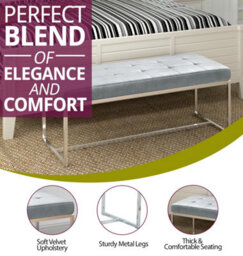 Hallowood Furniture Finley Velvet Bench With Metal Base - thumbnail 5