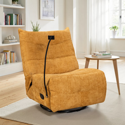 Textured Chenille Gold Manual Recliner Swivel Chair With Phone Holder Garda - image 1