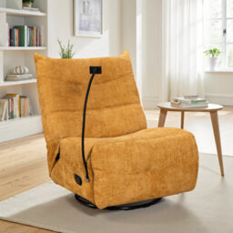 Textured Chenille Gold Manual Recliner Swivel Chair With Phone Holder Garda - thumbnail 1