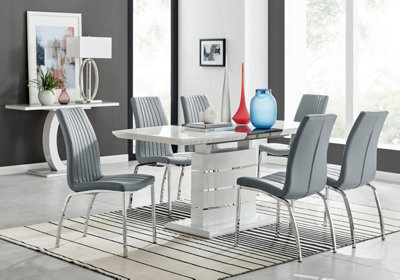 Furniturebox Uk Renato 120Cm High Gloss Extending Dining Table And 6 Grey Isco Chairs - image 1