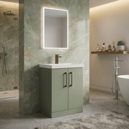 Balterley Bramshall Contemporary Bathroom 2-Door Vanity & Mid-Edge Basin, Satin Green, 600mm - thumbnail 3