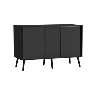 Urbn-Living Urbnliving 3-Door Sliding Cabinet Sideboard Black Carcass With Black Doors Storage Organiser Home Cupboard Black Wooden Legs - image 1