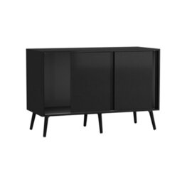 Urbn-Living Urbnliving 3-Door Sliding Cabinet Sideboard Black Carcass With Black Doors Storage Organiser Home Cupboard Black Wooden Legs - thumbnail 5