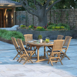 Eterna Bruges Teak Garden Outdoor Dining Table & 6 Seat Chair Set - With Green Cushions - thumbnail 1