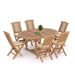 Eterna Bruges Teak Garden Outdoor Dining Table & 6 Seat Chair Set - With Green Cushions - thumbnail 6