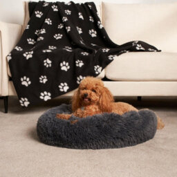 OHS Dog Bed Fluffy Plush Fleece Pet Calming Anti Anxiety Round, Charcoal - Medium - thumbnail 2
