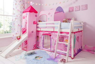 Nöa & Nani Noa & Nani Cabin Kids Solid Wood Midsleeper Bed With Slide & Fairies Package In Classic White Moro - image 1