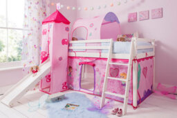 Nöa & Nani Noa & Nani Cabin Kids Solid Wood Midsleeper Bed With Slide & Fairies Package In Classic White Moro - thumbnail 1