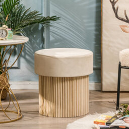 Nordlys Beige Velvet Pouf With Storage Vintage Style Living Room - thumbnail 3
