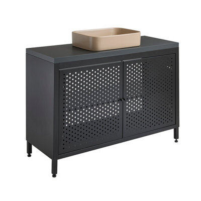 Homestylestore 1200mm Black Metal Floorstanding Bathroom Vanity Unit Black Grey Countertop And Rectangular Sand Basin - image 1
