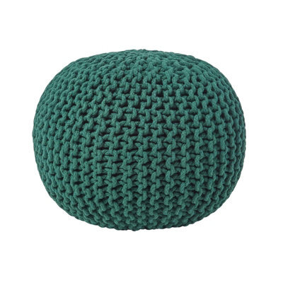 Homescapes Forest Green Round Cotton Knitted Pouffe Footstool - image 1