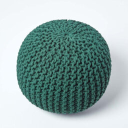 Homescapes Forest Green Round Cotton Knitted Pouffe Footstool - thumbnail 3