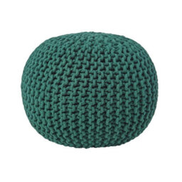 Homescapes Forest Green Round Cotton Knitted Pouffe Footstool - thumbnail 1