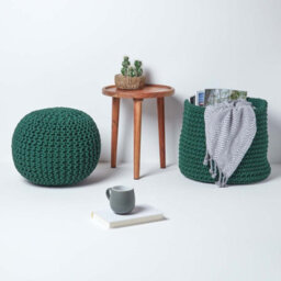 Homescapes Forest Green Round Cotton Knitted Pouffe Footstool - thumbnail 6