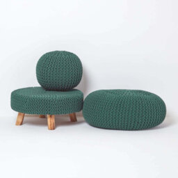Homescapes Forest Green Round Cotton Knitted Pouffe Footstool - thumbnail 5