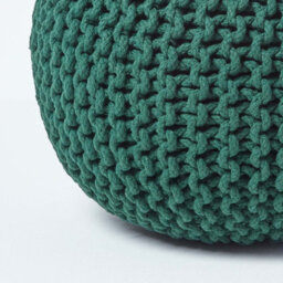 Homescapes Forest Green Round Cotton Knitted Pouffe Footstool - thumbnail 4
