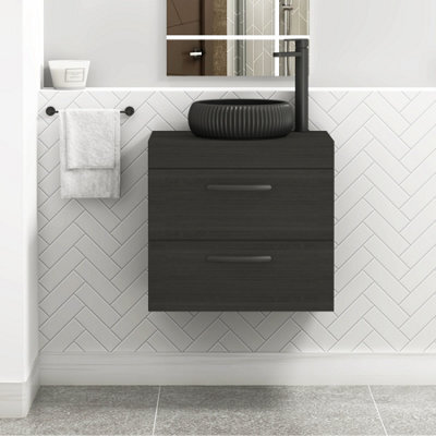 Royal Bathrooms Turin 500mm Wall Mounted Bathroom Vanity Unit With Sink 2 Drawer Hale Black & Milan Black Countertop Basin - image 1