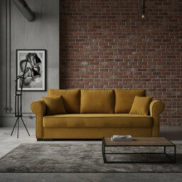 Olimpia Corduroy Sofa Bed With Storage Dl Pull Out Sleeping Function Freestanding Back 234X92X92Cm Yellow - thumbnail 2