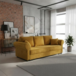 Olimpia Corduroy Sofa Bed With Storage Dl Pull Out Sleeping Function Freestanding Back 234X92X92Cm Yellow - thumbnail 1