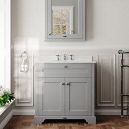 Hudson Reed Floor Standing Two Door Traditional Vanity Unit With 3 Tap Hole White Marble Top & Basin In Storm Grey, 820 X 470mm - thumbnail 2