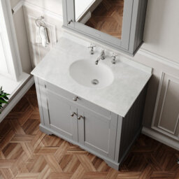 Hudson Reed Floor Standing Two Door Traditional Vanity Unit With 3 Tap Hole White Marble Top & Basin In Storm Grey, 820 X 470mm - thumbnail 3