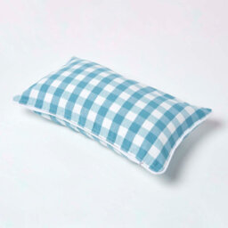 Homescapes Blue Block Check Cotton Gingham Cushion Cover, 30 X 50 Cm - thumbnail 4
