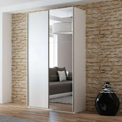 Arte White Matt Mirrored Sliding Wardrobe 120Cm - Brighten & Organise Effortlessly - image 1