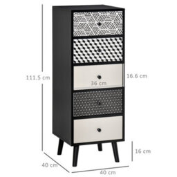 Homcom Chest Of Drawers, 5 Drawer Storage Organiser Unit Bedroom, Black - thumbnail 3