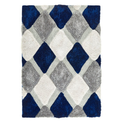 Shaggy Navy Rug, Geometric Optical (3D) Rug, Sparkle Rug, Handmade Modern Rug For Bedroom, & Dining Room-60Cm X 110Cm - image 1