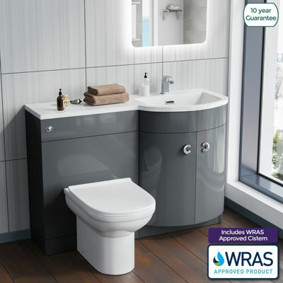 Nes Home Manifold Bathroom Grey Rh Basin Sink Vanity Unit Back To Wall Wc Toilet 1100mm - image 1