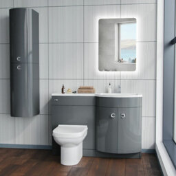 Nes Home Manifold Bathroom Grey Rh Basin Sink Vanity Unit Back To Wall Wc Toilet 1100mm - thumbnail 4
