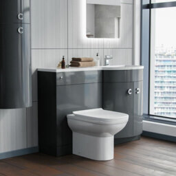 Nes Home Manifold Bathroom Grey Rh Basin Sink Vanity Unit Back To Wall Wc Toilet 1100mm - thumbnail 3