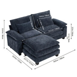 Living And Home 2-Seater Chenille Upholstered Sectional Sofa With Pillows - thumbnail 5