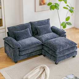 Living And Home 2-Seater Chenille Upholstered Sectional Sofa With Pillows - thumbnail 1