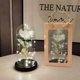 White Rose With Led Light In A Glass Dome, Decorative Night Light For Bedroom, Creative Gift For Valentine's Day Or Holidays - thumbnail 5