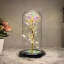 White Rose With Led Light In A Glass Dome, Decorative Night Light For Bedroom, Creative Gift For Valentine's Day Or Holidays - thumbnail 1