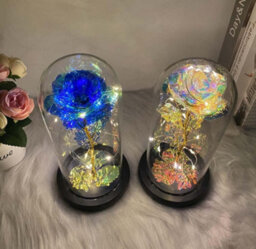 White Rose With Led Light In A Glass Dome, Decorative Night Light For Bedroom, Creative Gift For Valentine's Day Or Holidays - thumbnail 4