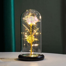 White Rose With Led Light In A Glass Dome, Decorative Night Light For Bedroom, Creative Gift For Valentine's Day Or Holidays - thumbnail 3