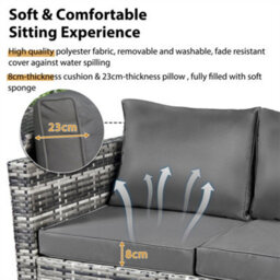 Abrihome Garden Corner Sofa Set 8 Seater Rattan Sofa Outdoor Furniture With Coffee Table 2 Stools, Gray - thumbnail 2