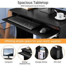 Yaheetech Black Wood Computer Desk With Wheels - thumbnail 4